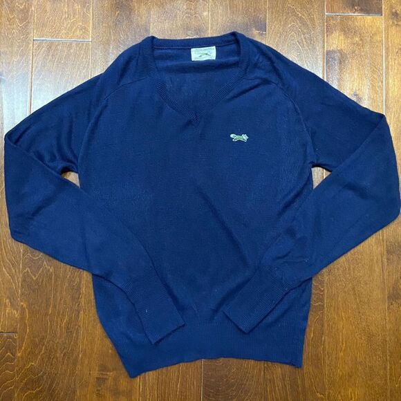 The Fox Sweater Vintage 80s Navy Blue V-Neck Acrylic Sweater Men's Size Large - Picture 4 of 9